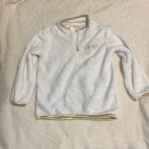 Juicy Couture Textured Heart Furry White Fleece Sweatshirt Gold Trim